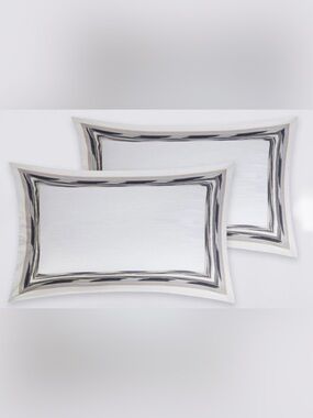 MISSONI MILANO 2 KING PILLOWCASES, FRAMED FLAME, White, Black, Blue, Gold Cotton